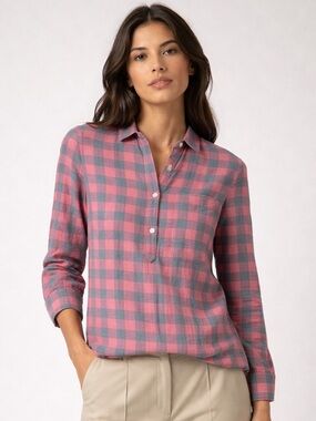 J. Crew Pink and Gray Plaid Button-Down Shirt